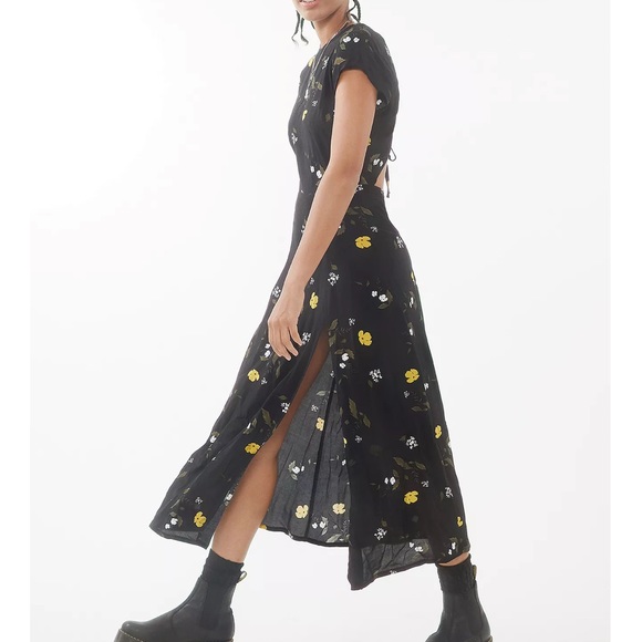 Floral Slit Cap Sleeve Midi Dress Size 
